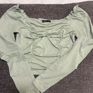 SHEIN Light Green Ruched Blouse